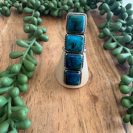 .925 Sterling Silver Chrysocolla Statement Ring - Size 8