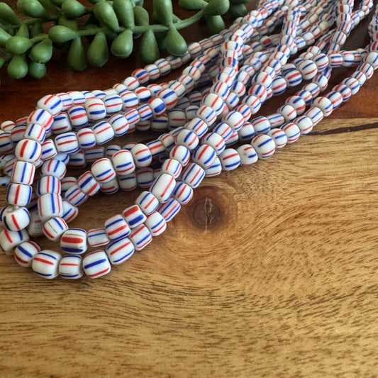 Red White and Blue Striped Java Gooseberry Beads