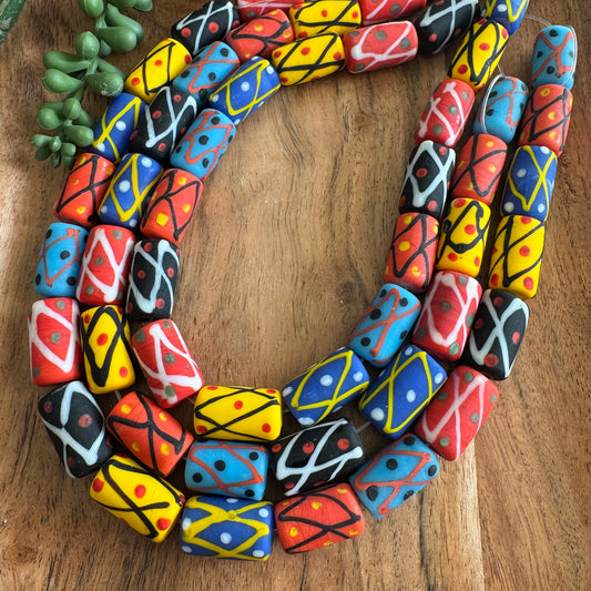 Matte Patterned Glass Beads 12 x 20 mm