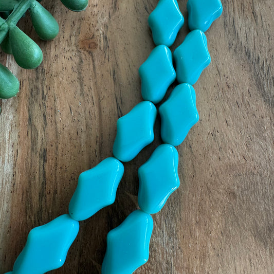 Vintage Turquoise Diamond Czech Glass Beads – 11x18 mm – 8 Inch Strand