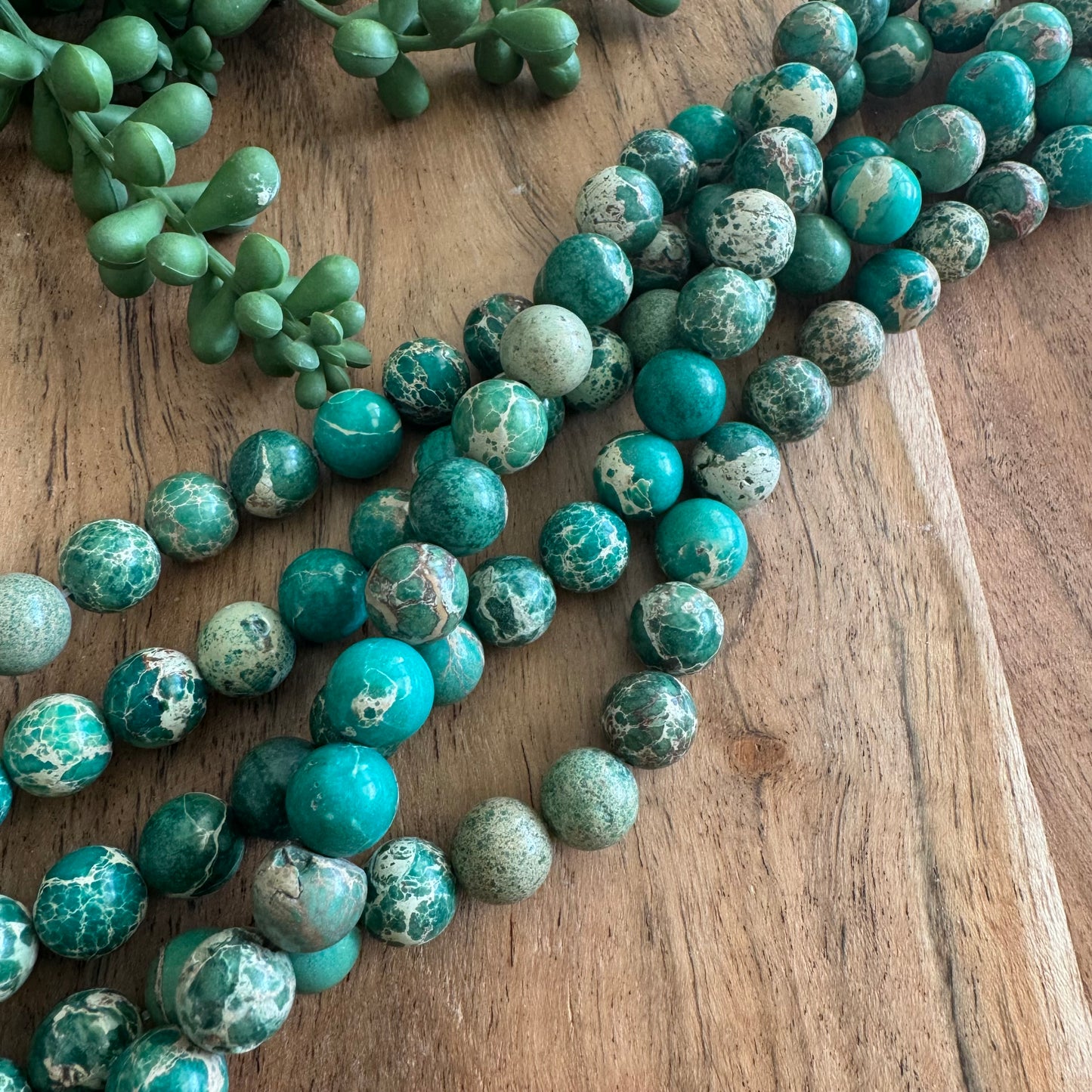 Sea Sediment Jasper Beads – Teal Green, 10 mm, 15-Inch Strand