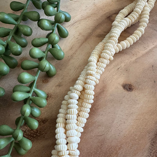 Carved Bone Rondelle Beads – 3-4x7mm – 15–16 Inch Strand BN10