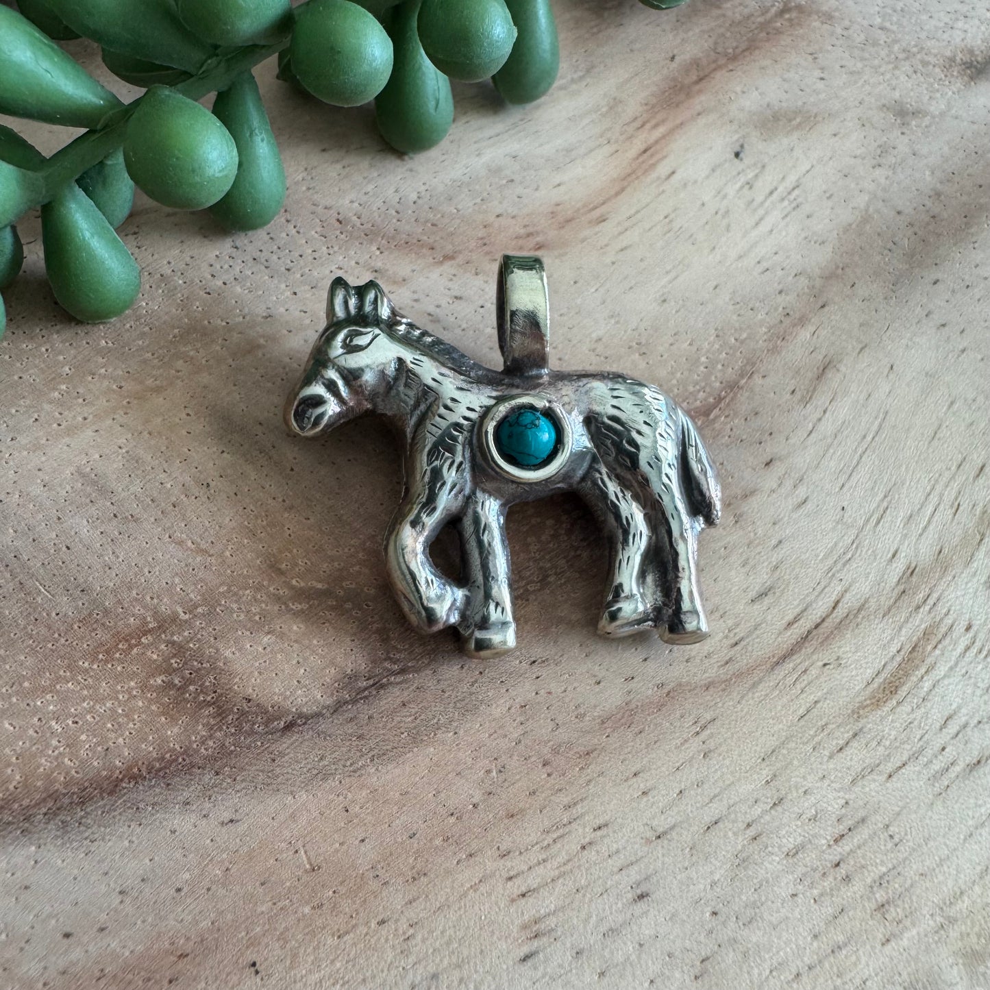 Small Donkey Pendant with Turquoise Cabochon SWP01