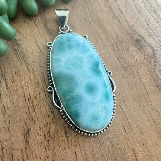 .925 Sterling Silver Oval Pendant – Larimar