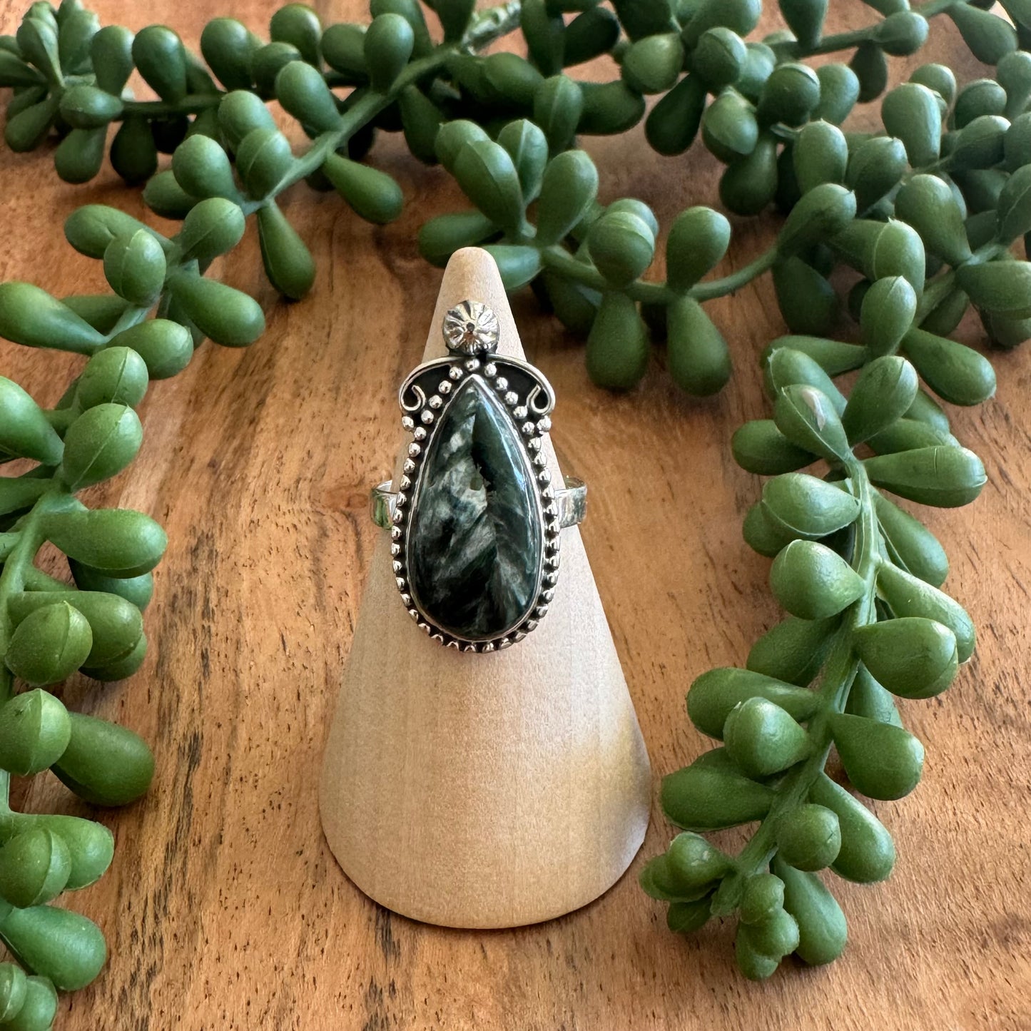 .925 Sterling Silver Seraphinite Ring - Size 5