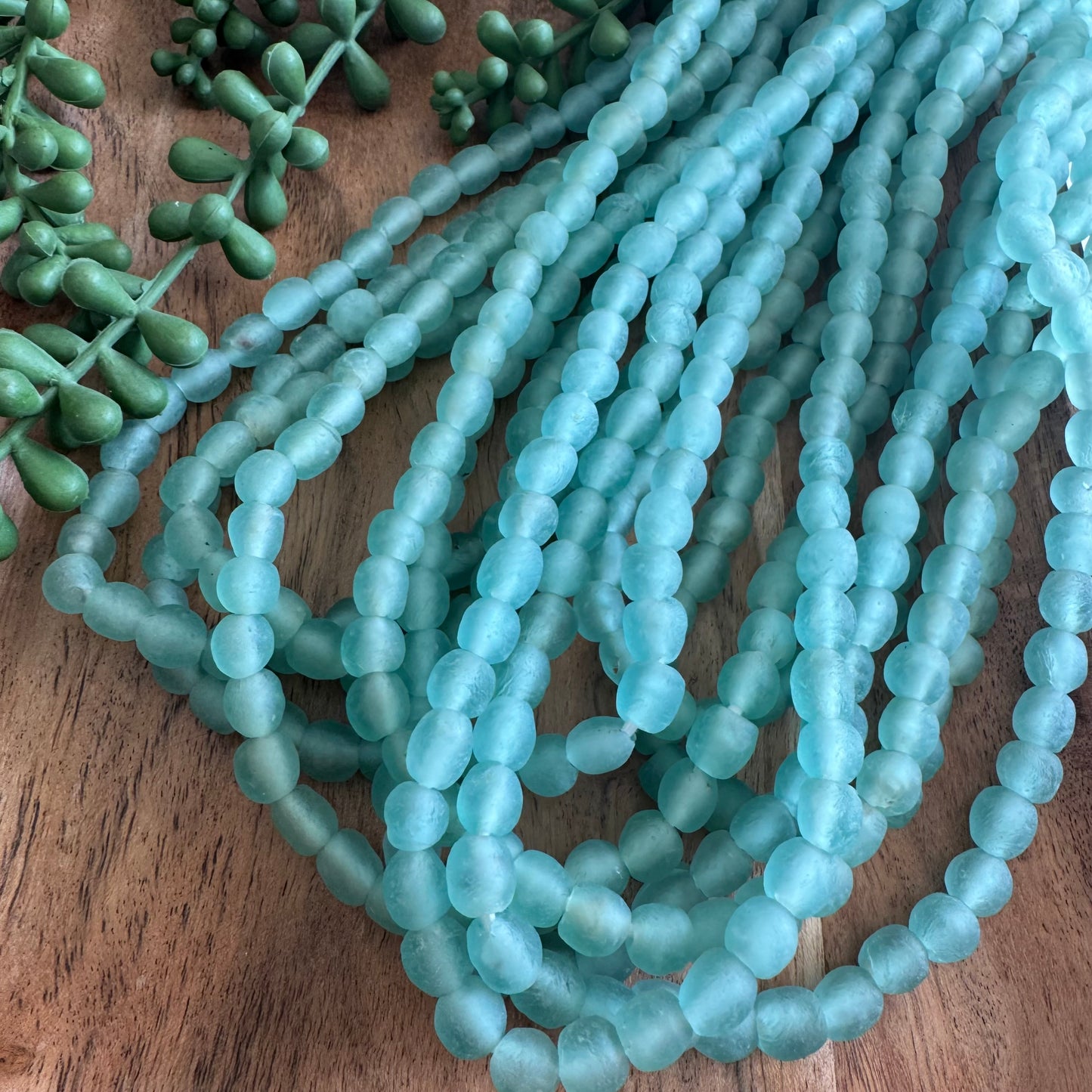 Aqua African Recycled Glass Bead Strand