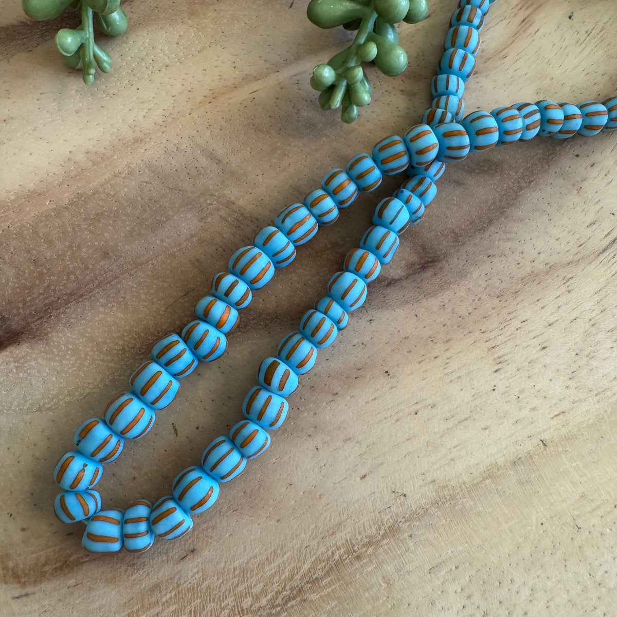 Blue and Orange Striped Java Gooseberry Beads JS102