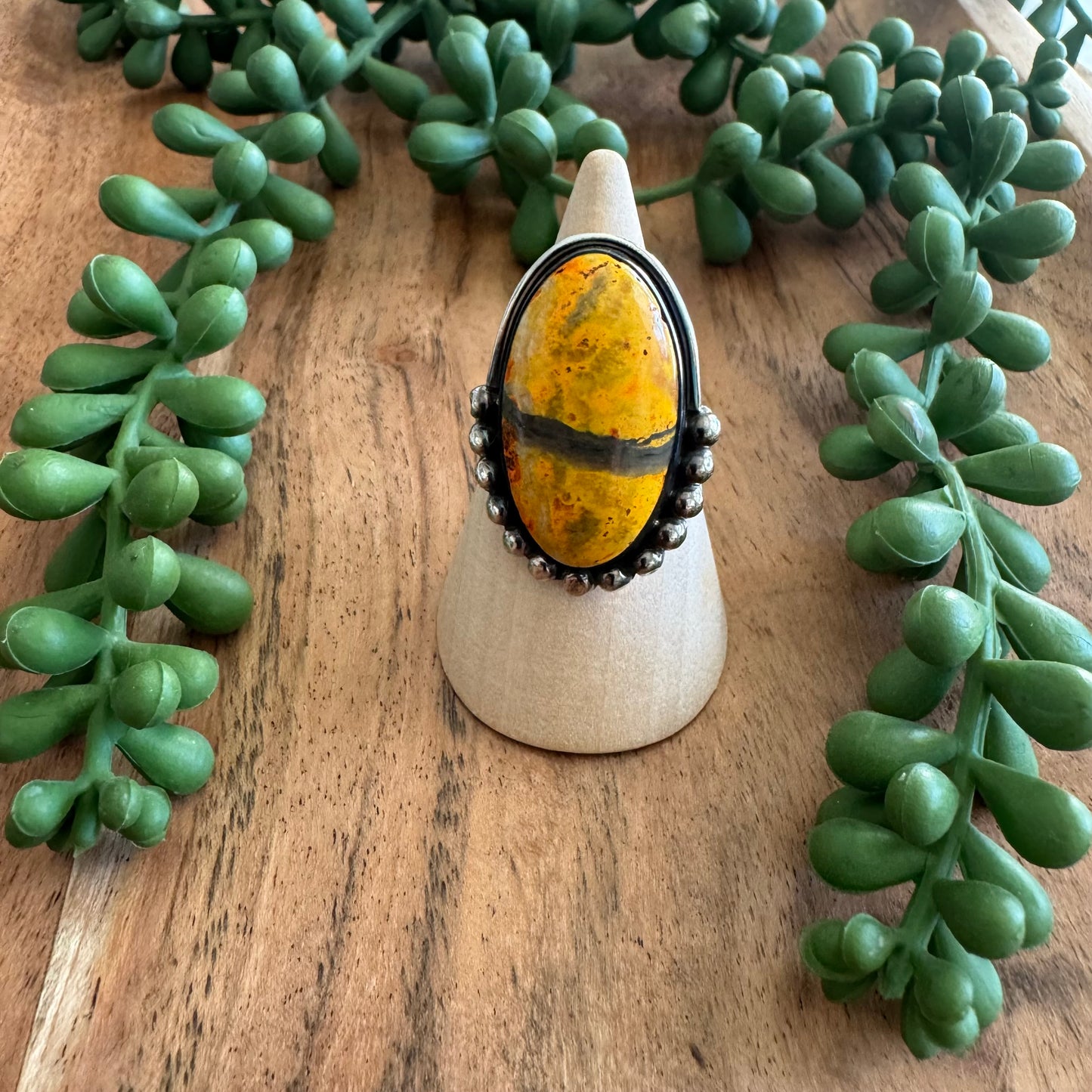 .925 Sterling Silver Bumblebee Jasper Ring - Size 6