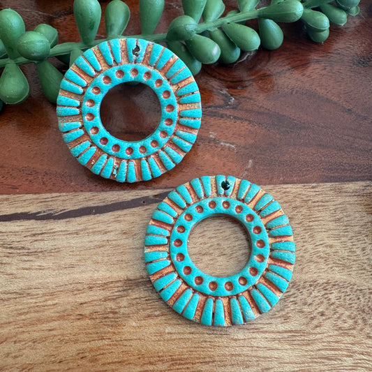 Copper Wash Turquoise Circle Pair
