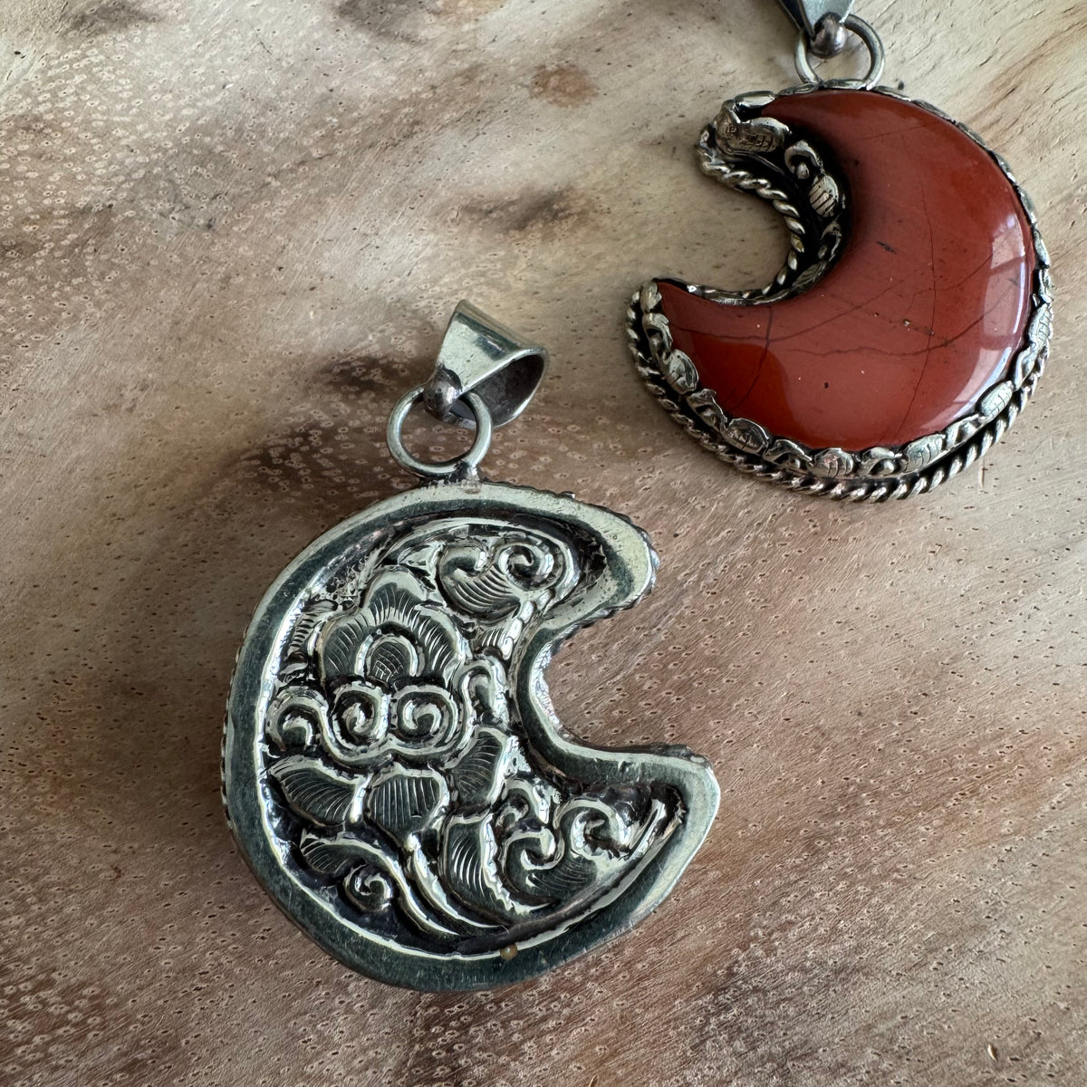 Red Jasper Moon Pendant with Silver-Tone Detailing SWP40