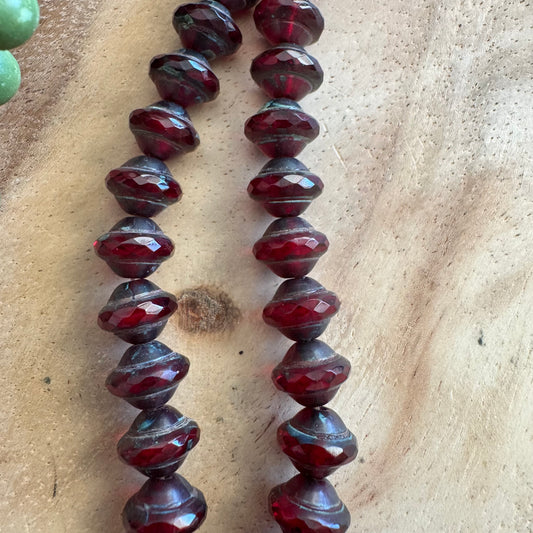Vintage Czech Glass Dark Red Saturn Bead Strand