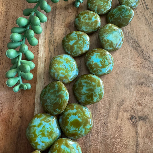 Vintage Czech Glass Turquoise Picasso Focal Strand