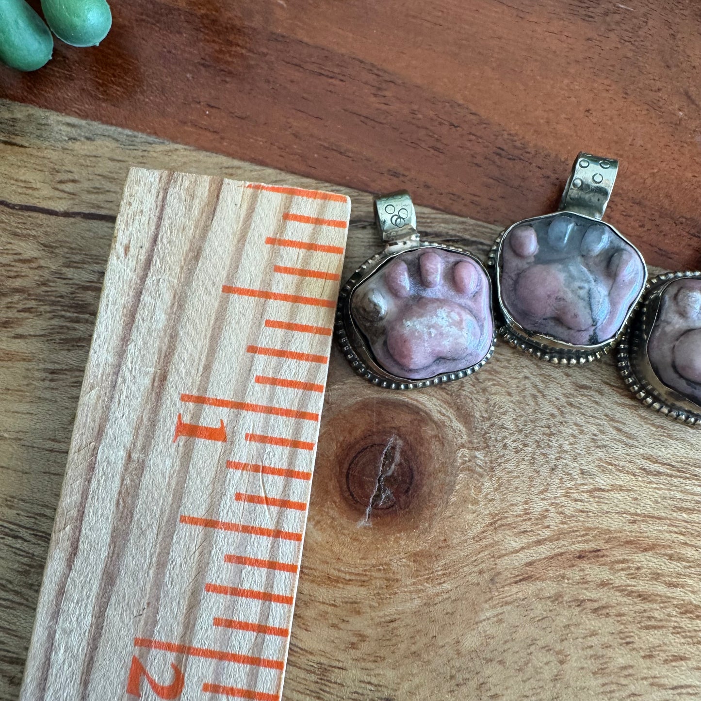 Tiny Rhodonite Bear Paw Pendant – Antique Silver Southwest Style Random Pick