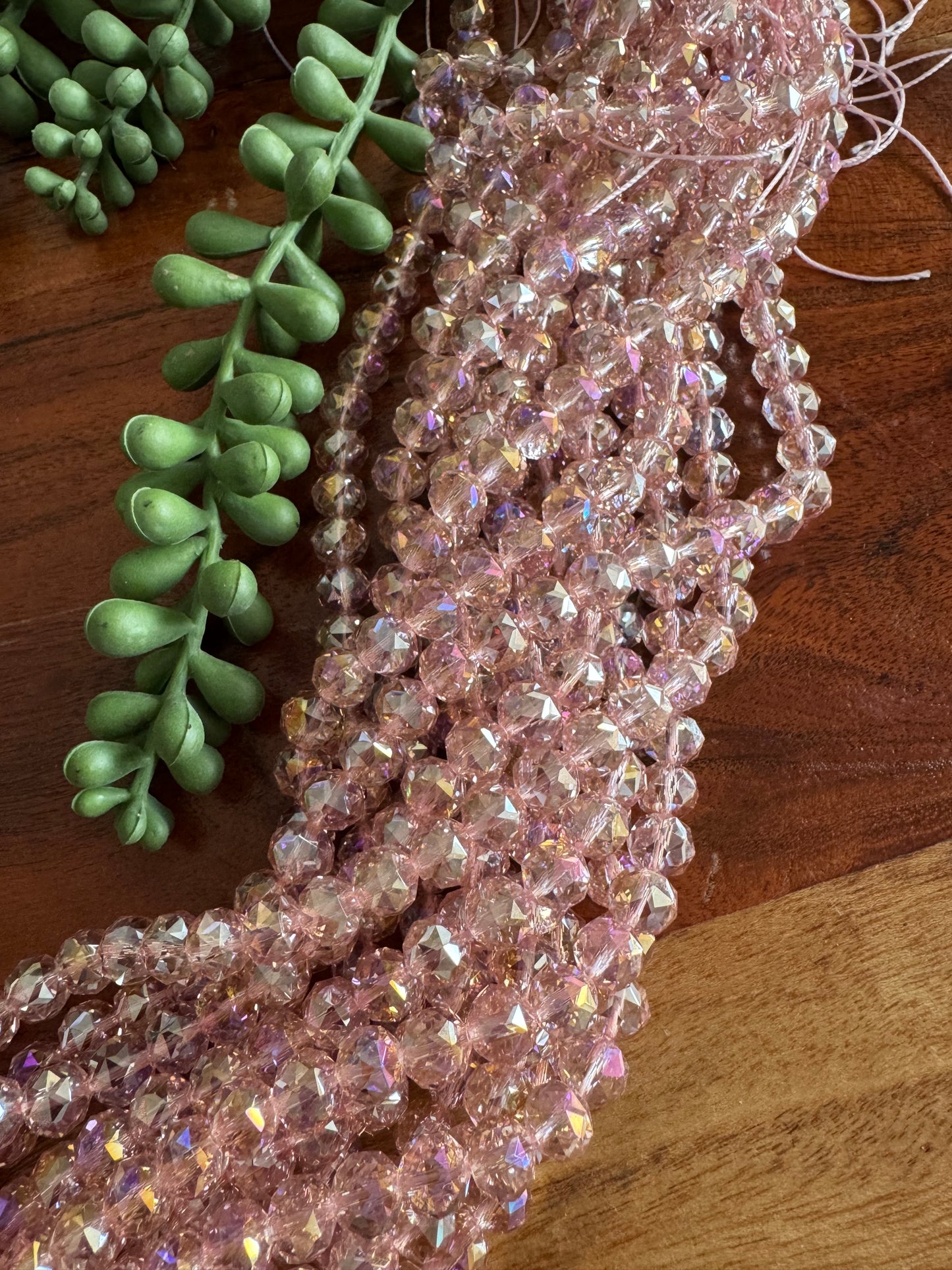 8mm Pink Chinese Crystal Glass – Faceted & Iridescent