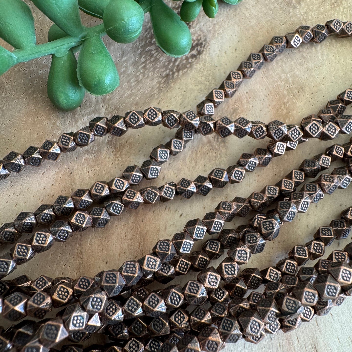 Antique Copper Plated Faceted Cube Spacer Beads – 4 mm – 8 Inch Strand MET01