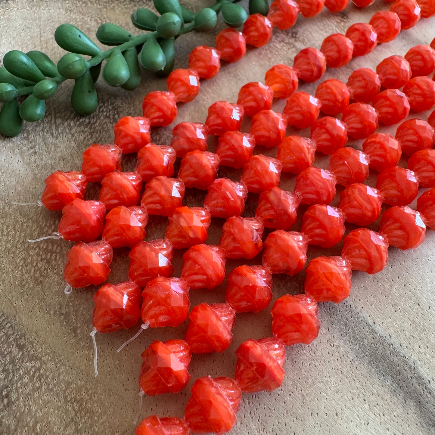 Orange Vintage Czech Glass Table Cut Turbine Beads – 11x16 mm – 6 Inch Strand CZ02
