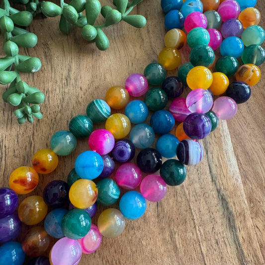 Multicolor Dyed Agate Beads – 12 mm, 15-Inch Strand