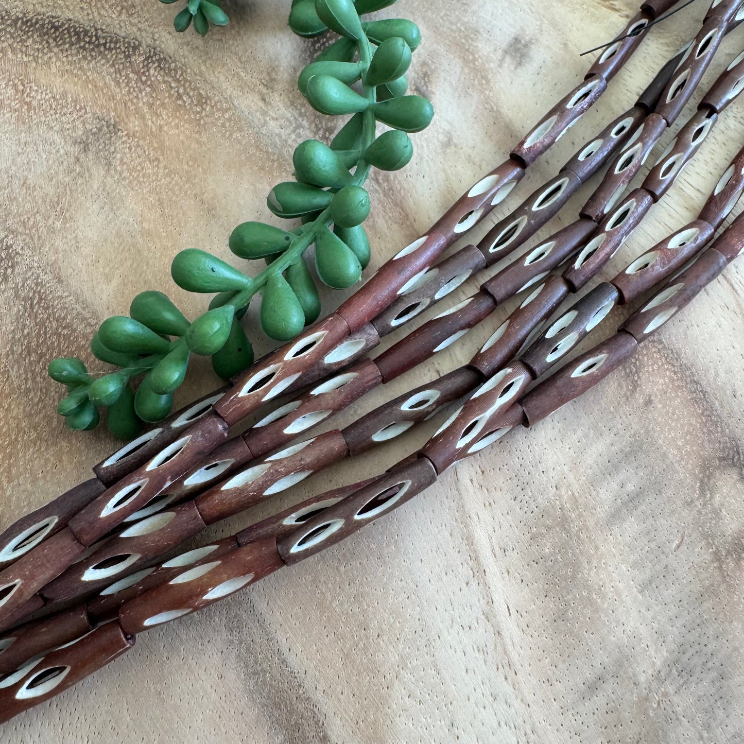 Carved Bone Tube Beads – 5x25 mm – 15–16 Inch Strand