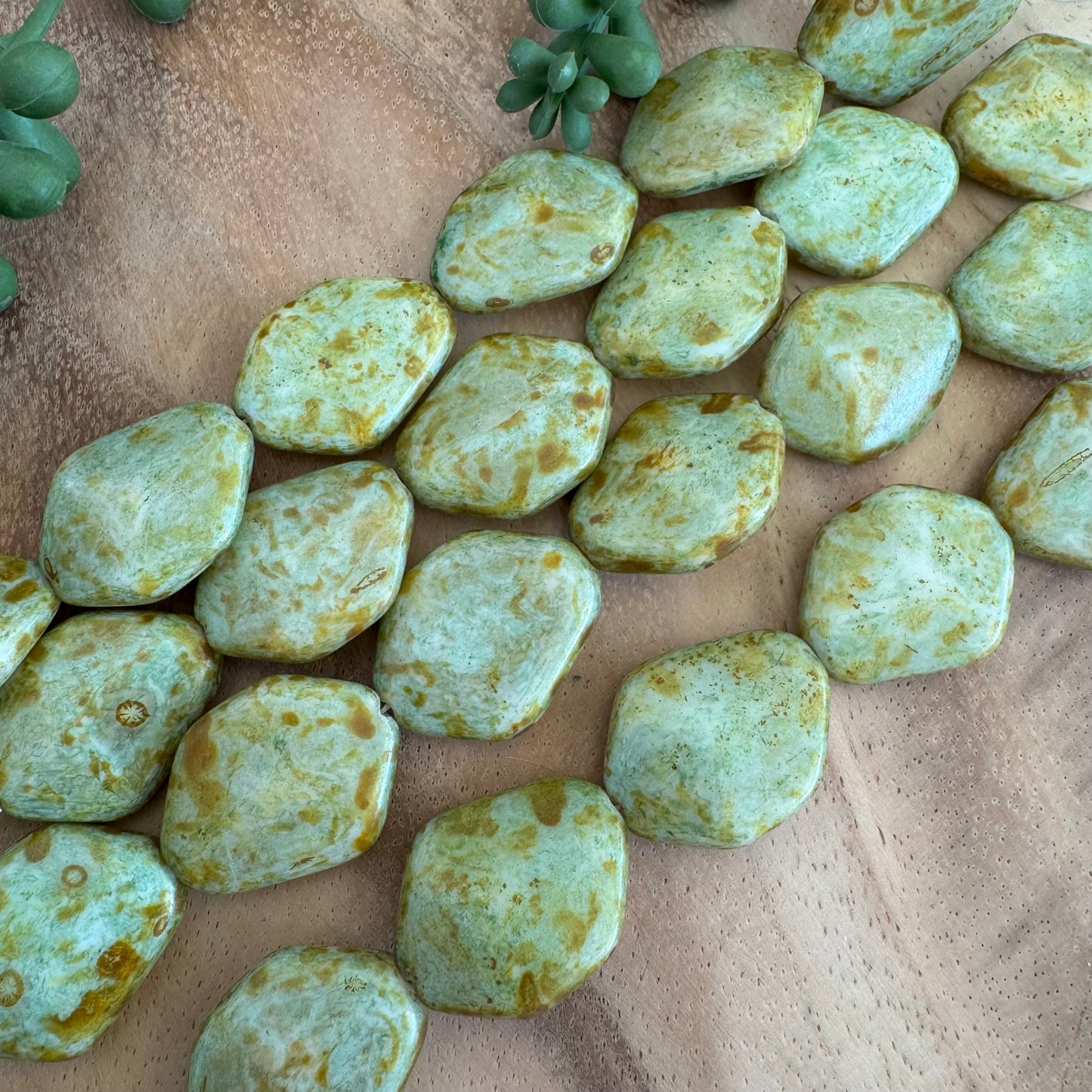 Vintage Aqua Picasso Czech Glass Beads – 19x24 mm – 6 Piece Strand (Copy)