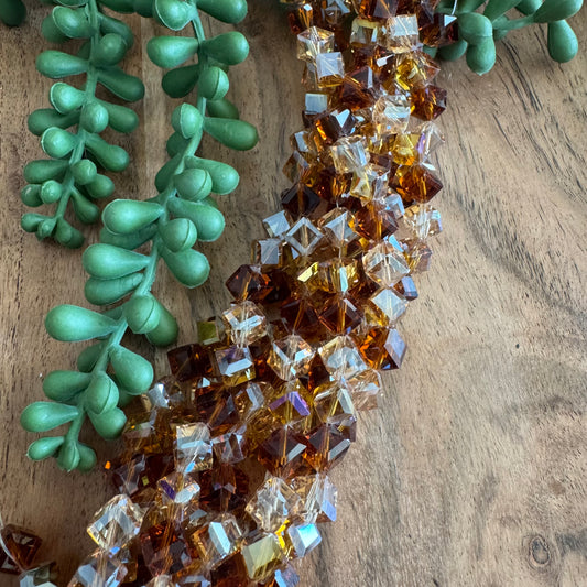Brown Mix Chinese Crystal Glass Cubes 8mm