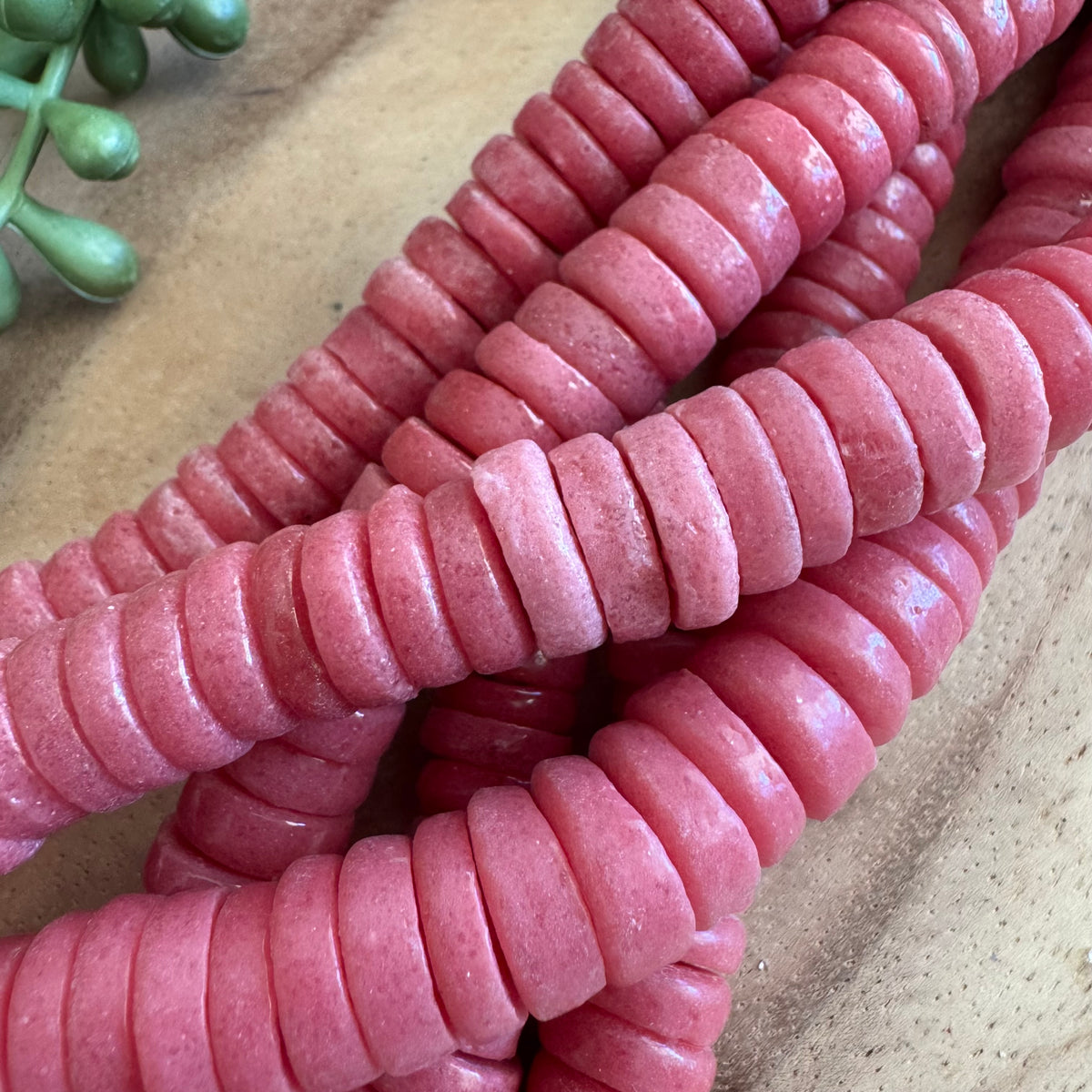 Dark Pink African Recycled Glass 5x11mm Bead Strand 20 inches