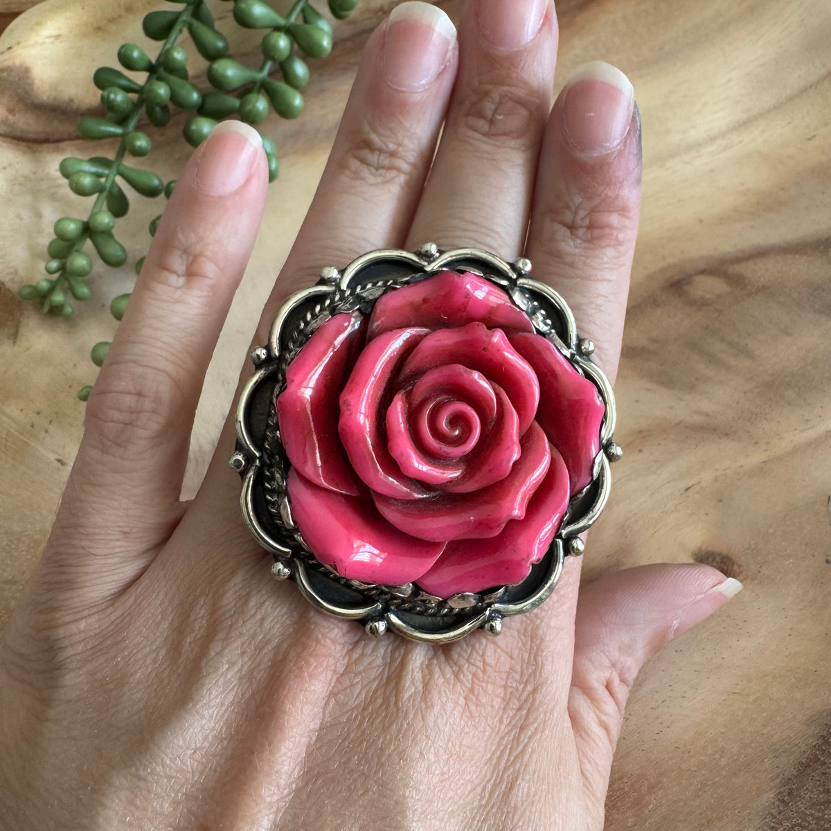 Southwestern Pink Rose Adjustable Ring RING03