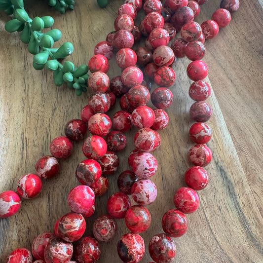 Sea Sediment Jasper Beads – Dark Pink, 12mm, 15-Inch Strand