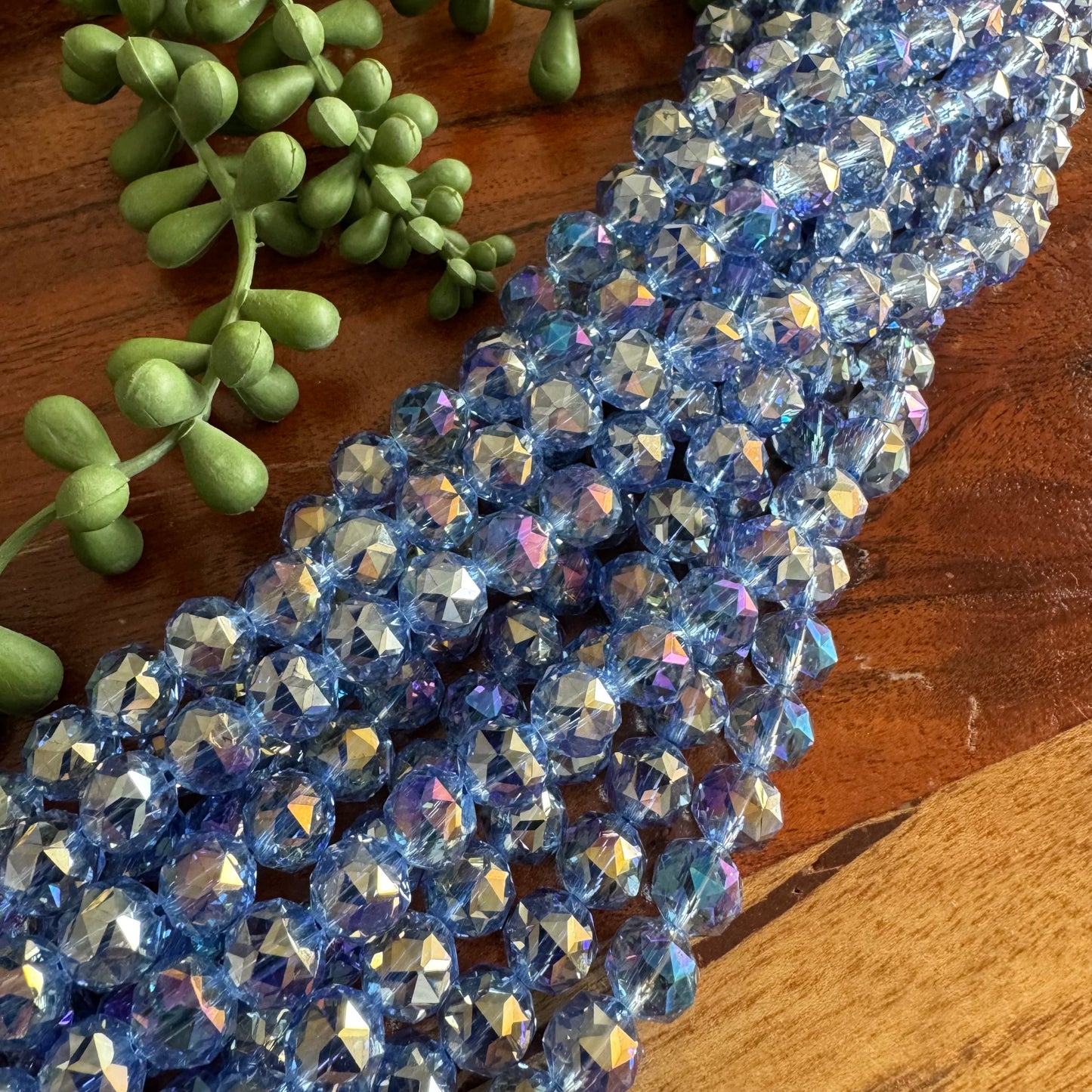 10mm Blue Chinese Crystal Glass – Faceted & Iridescent
