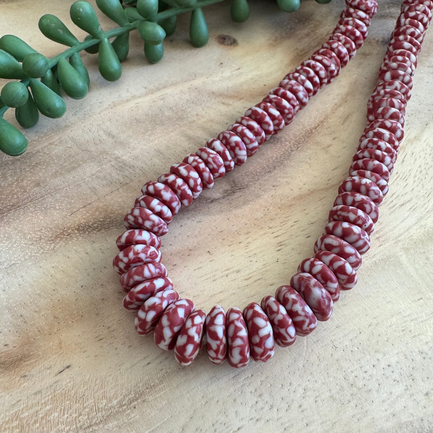 Small Red and White Ashanti Bead Strand (African Recycled Glass) AFG08