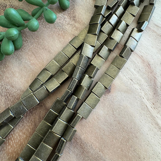 Antique Brass Metal Square Beads – 7 mm – 8 Inch Strand