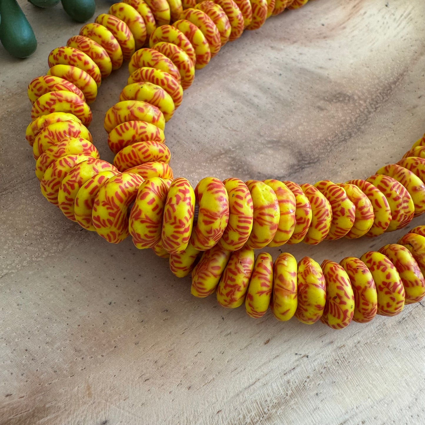 Small Yellow and Red Ashanti Bead Strand (African Recycled Glass) AFG06
