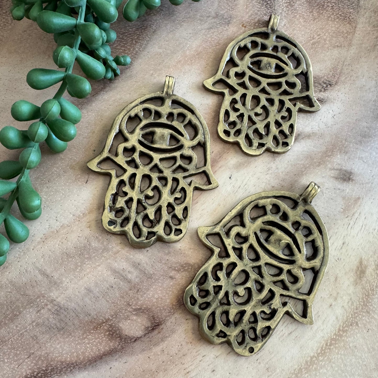 African Brass Hamsa Pendant 51x70mm AFB14