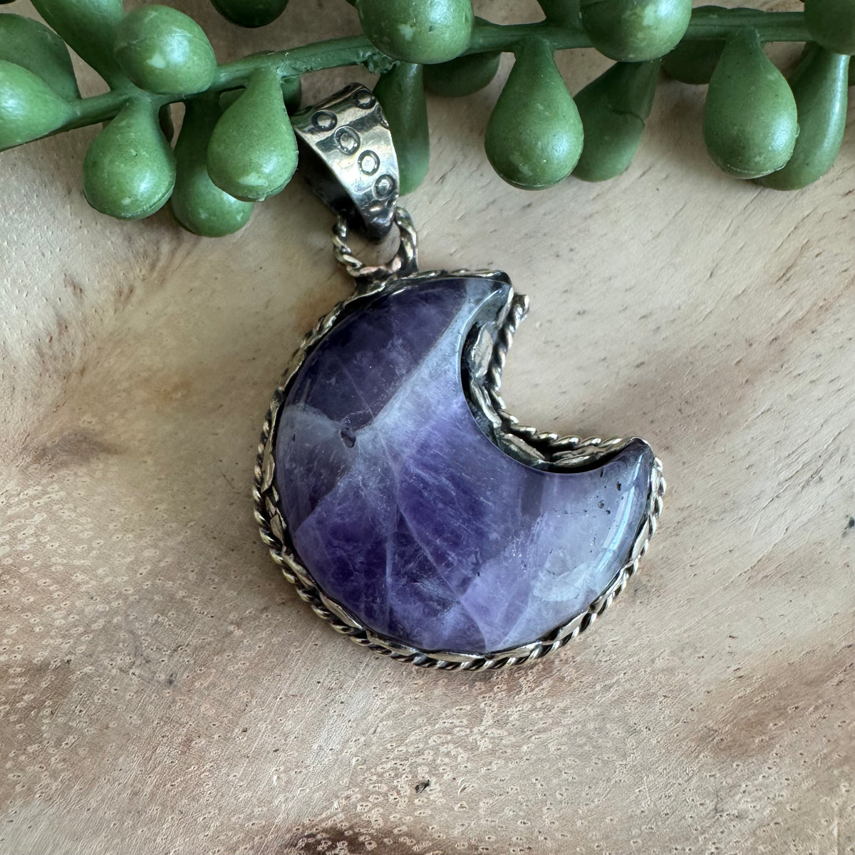 Amethyst Moon Pendant with Silver-Tone Detailing SWP41