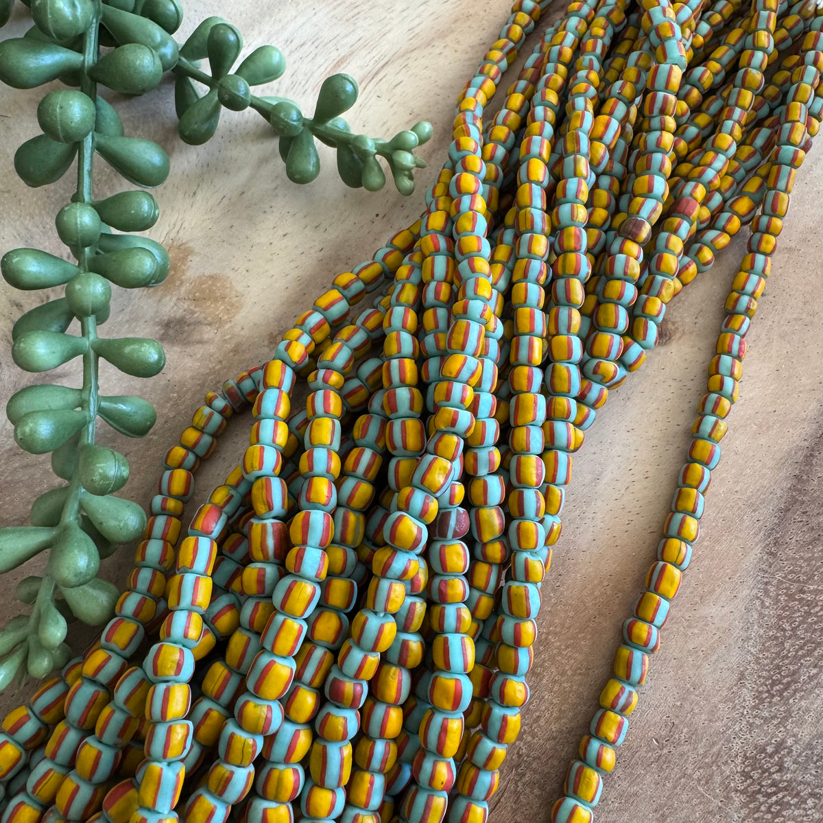 Red Yellow and Turquoise Striped Java Gooseberry Beads JS095