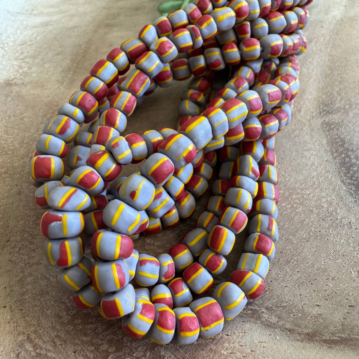 Red Yellow and Gray Striped Java Gooseberry Beads JS096
