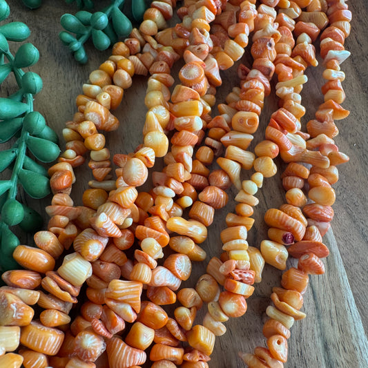 Dyed Orange Coral Chips/Nuggets Bead Strand