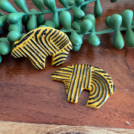 Mustard Mud Cloth Zuni Bear Charm Pair