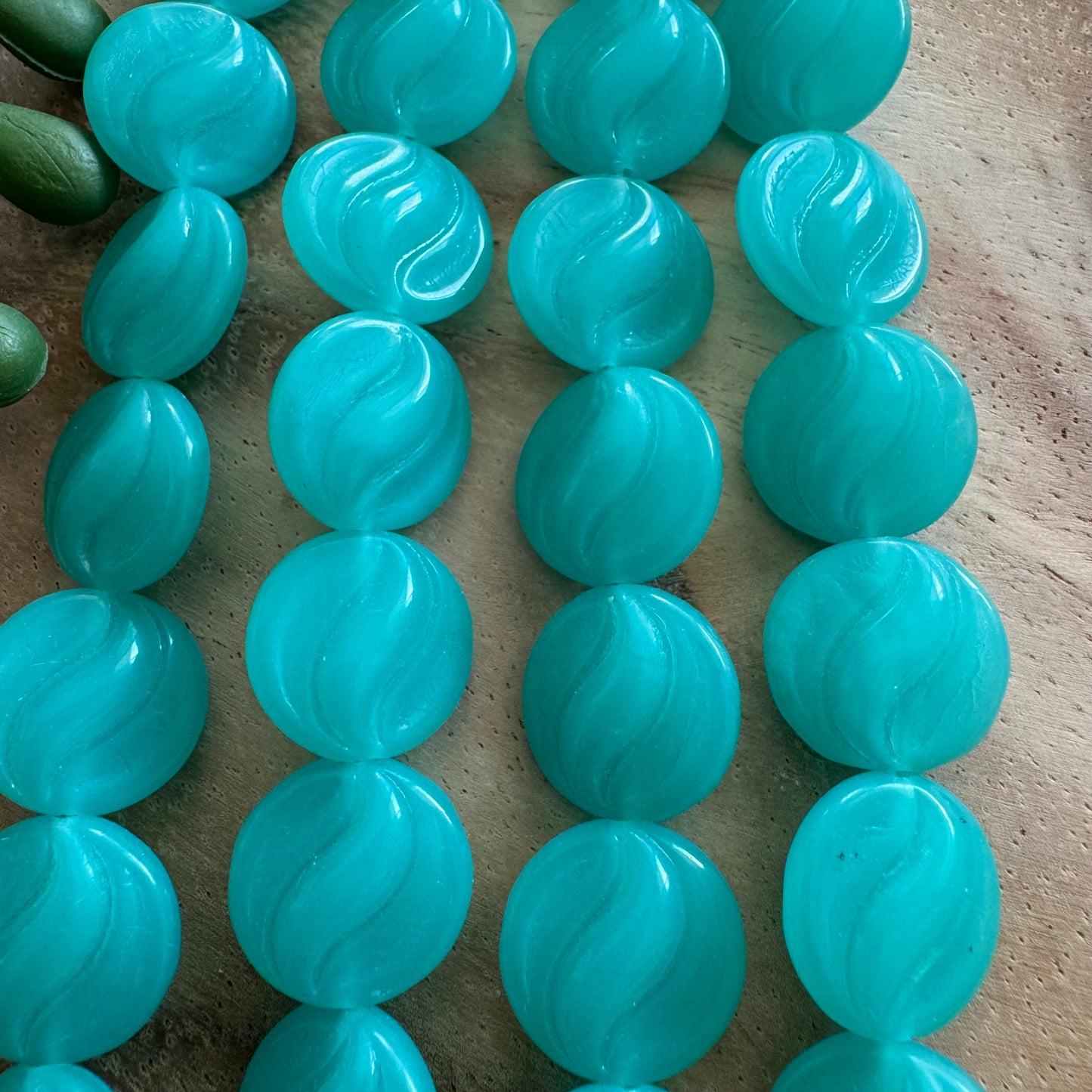 Vintage Aqua Czech Glass Coin Beads – 14 mm – 8 Inch Strand