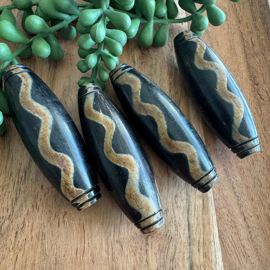 Batik Carved Horn Focal Beads – Set of 4, 18 x 65 mm