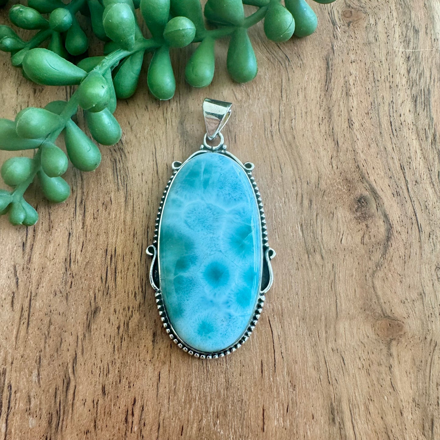 .925 Sterling Silver Oval Pendant – Larimar