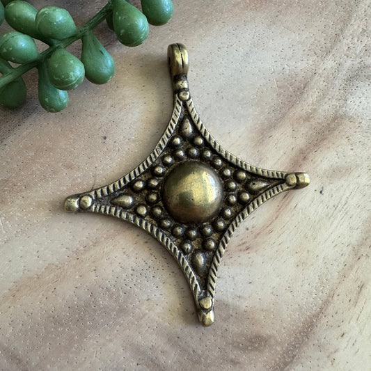 African Brass Diamond Pendant 59x67mm AFB09