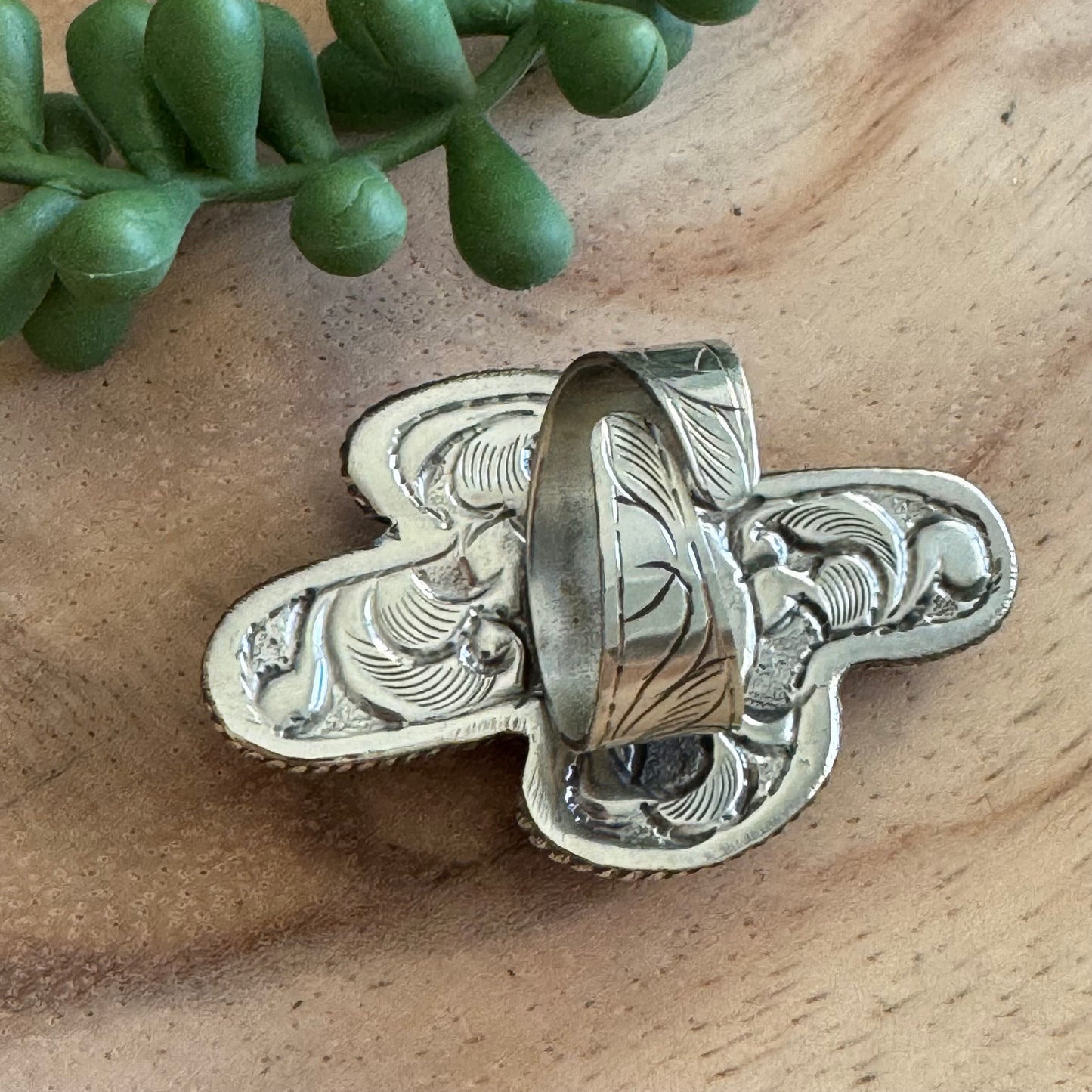 Saguaro Cactus Bone and Turquoise Ring Adjustable SWP20
