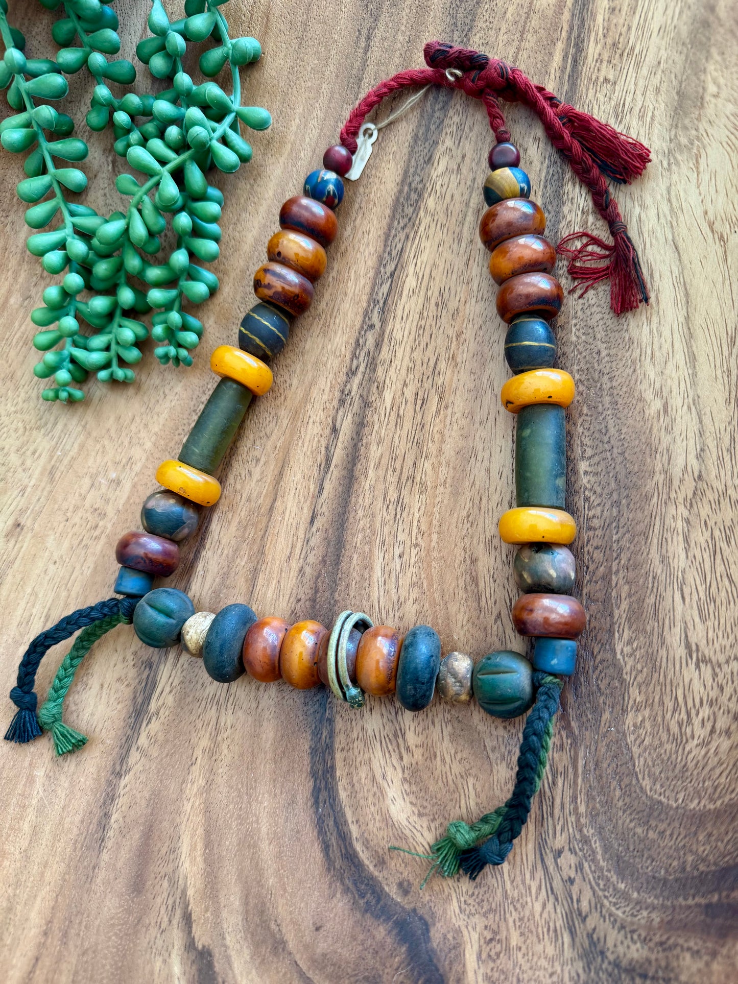 Tibetan Bead Strand – Old Glass, Resin, Bone & Metal Snake Coil
