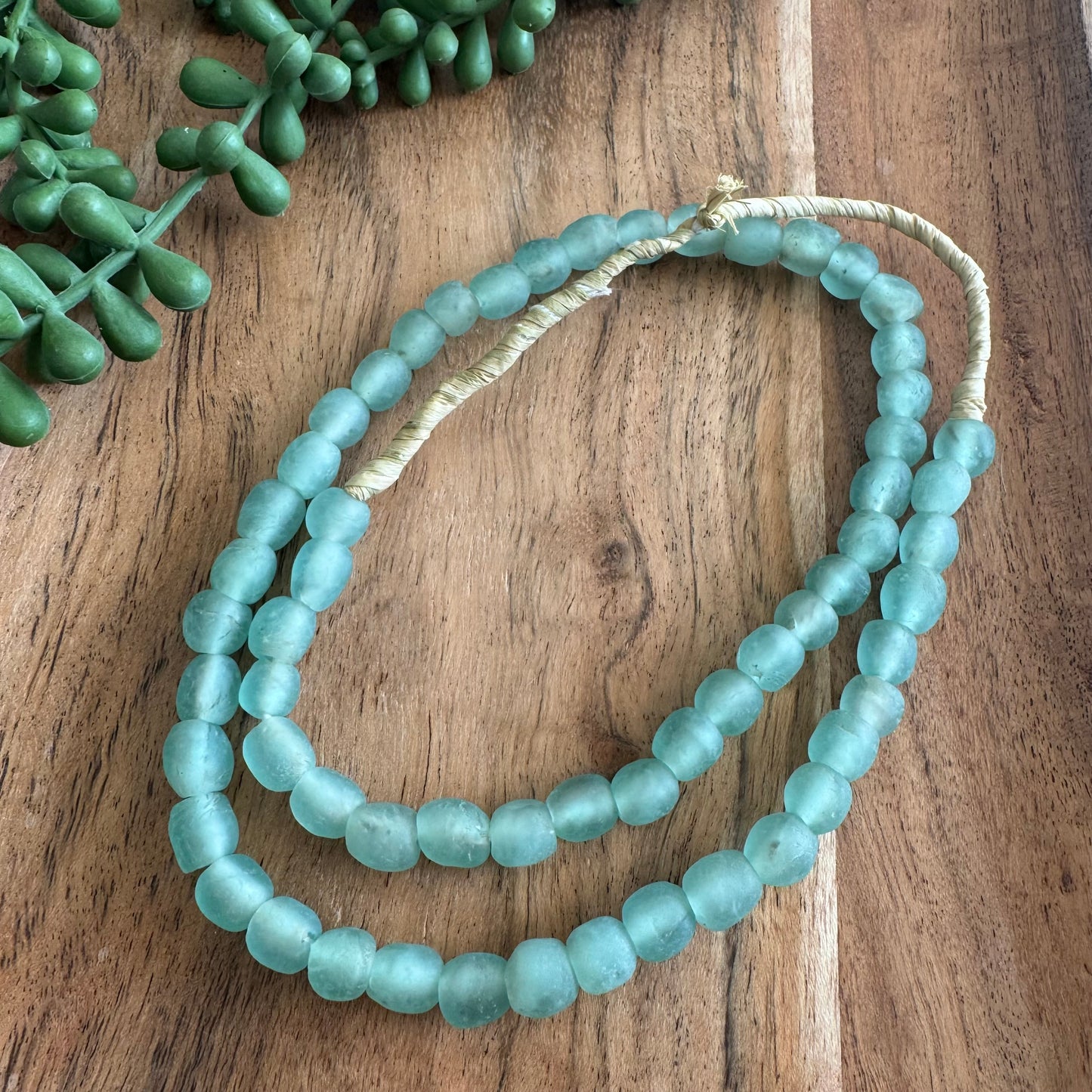 Aqua African Recycled Glass Bead Strand