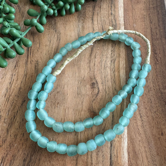 Aqua African Recycled Glass Bead Strand