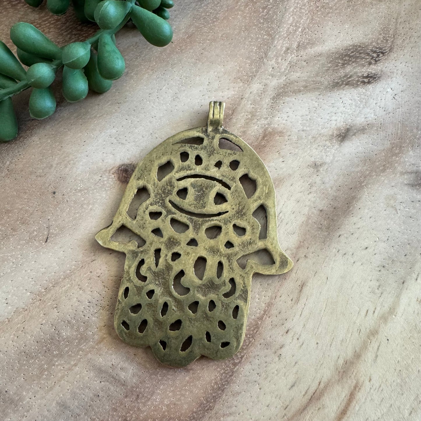 African Brass Hamsa Pendant 51x70mm AFB14