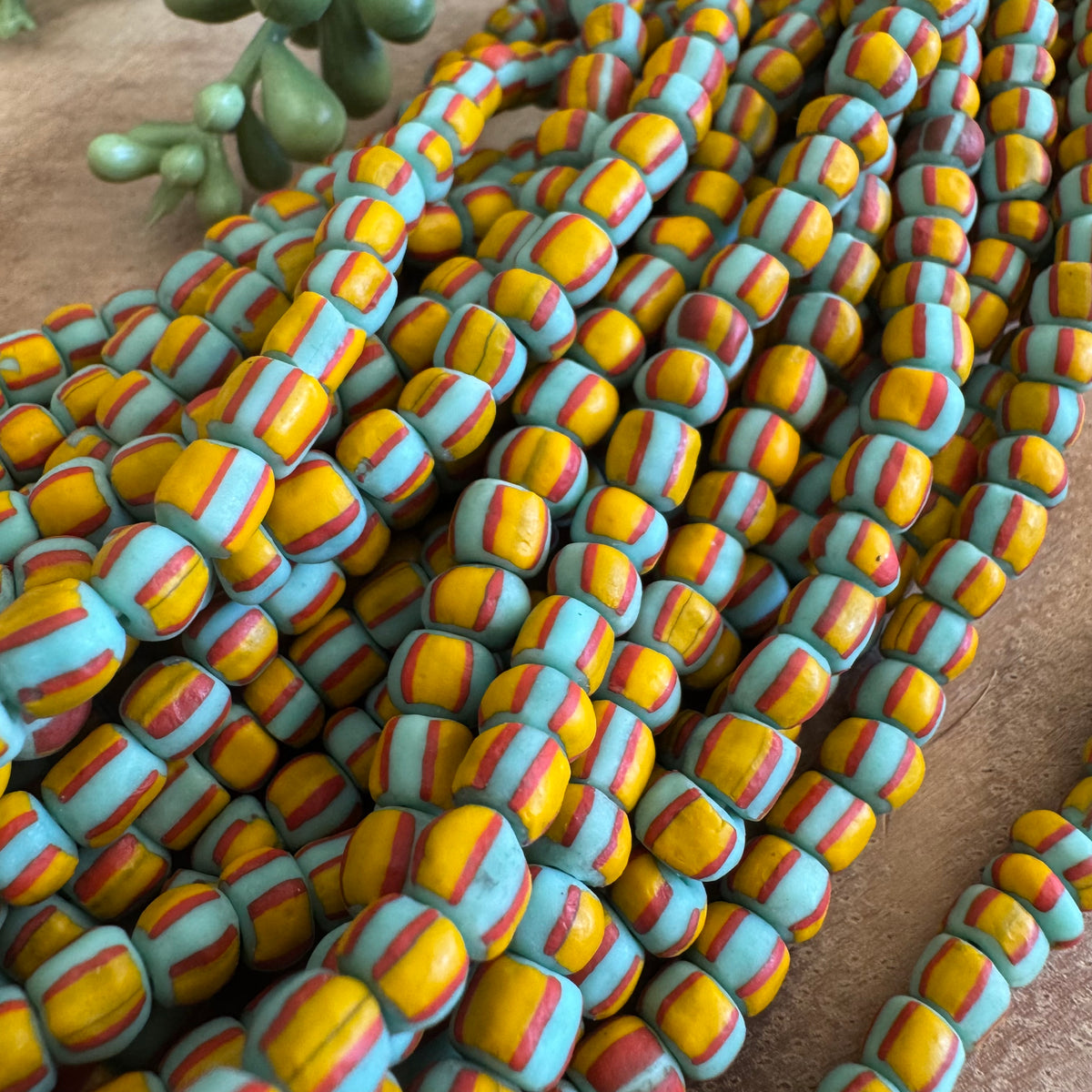 Red Yellow and Turquoise Striped Java Gooseberry Beads JS095