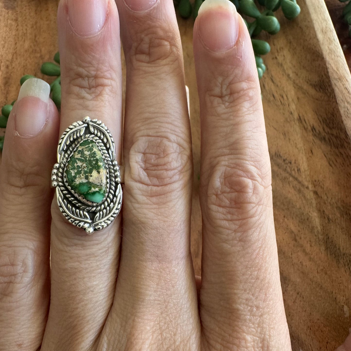 .925 Sterling Silver Emerald Valley Turquoise Ring - Size 7