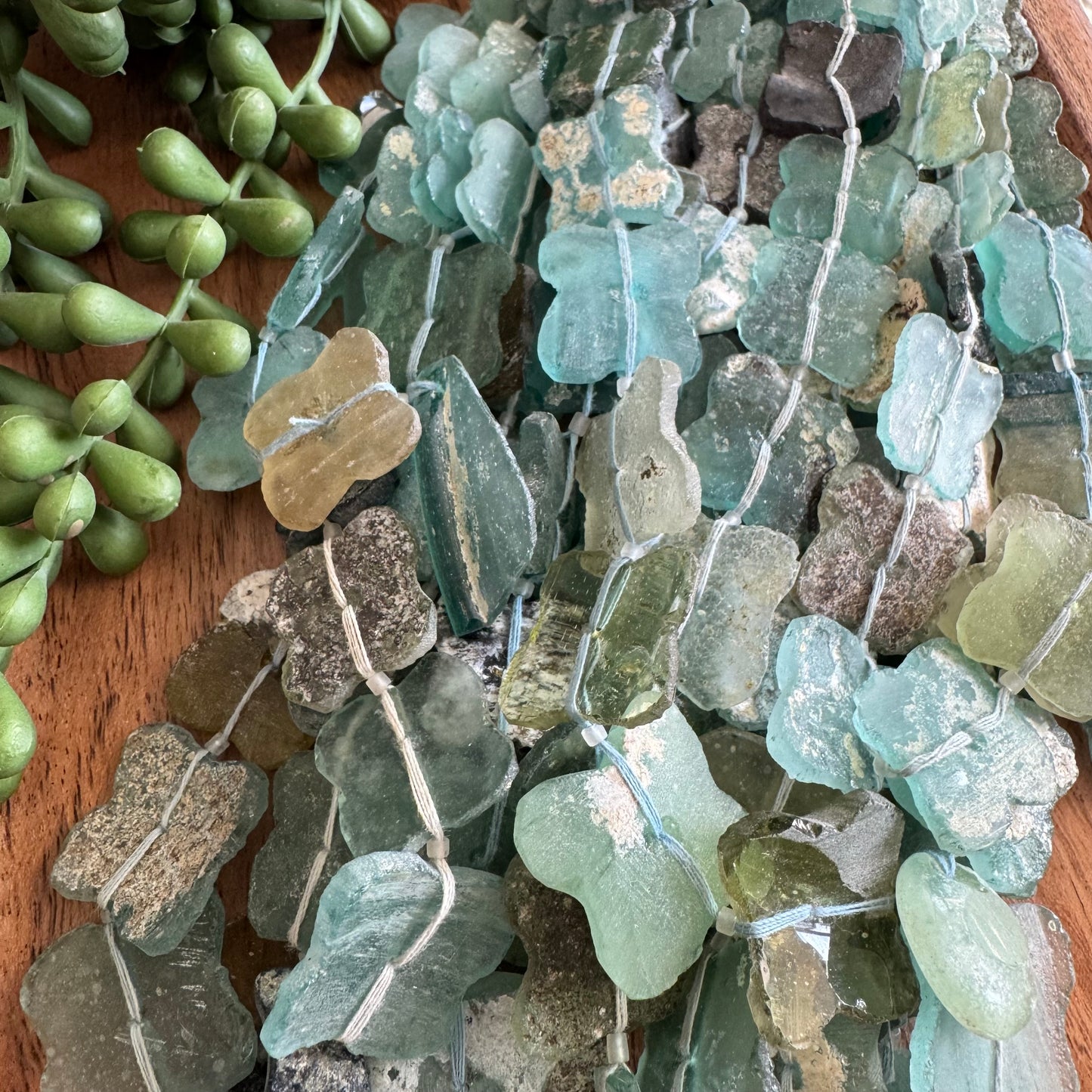 Clover Roman Glass Beads with Small Pendant – 12–20 mm – 15–16 Inch Strand- Random Pick!