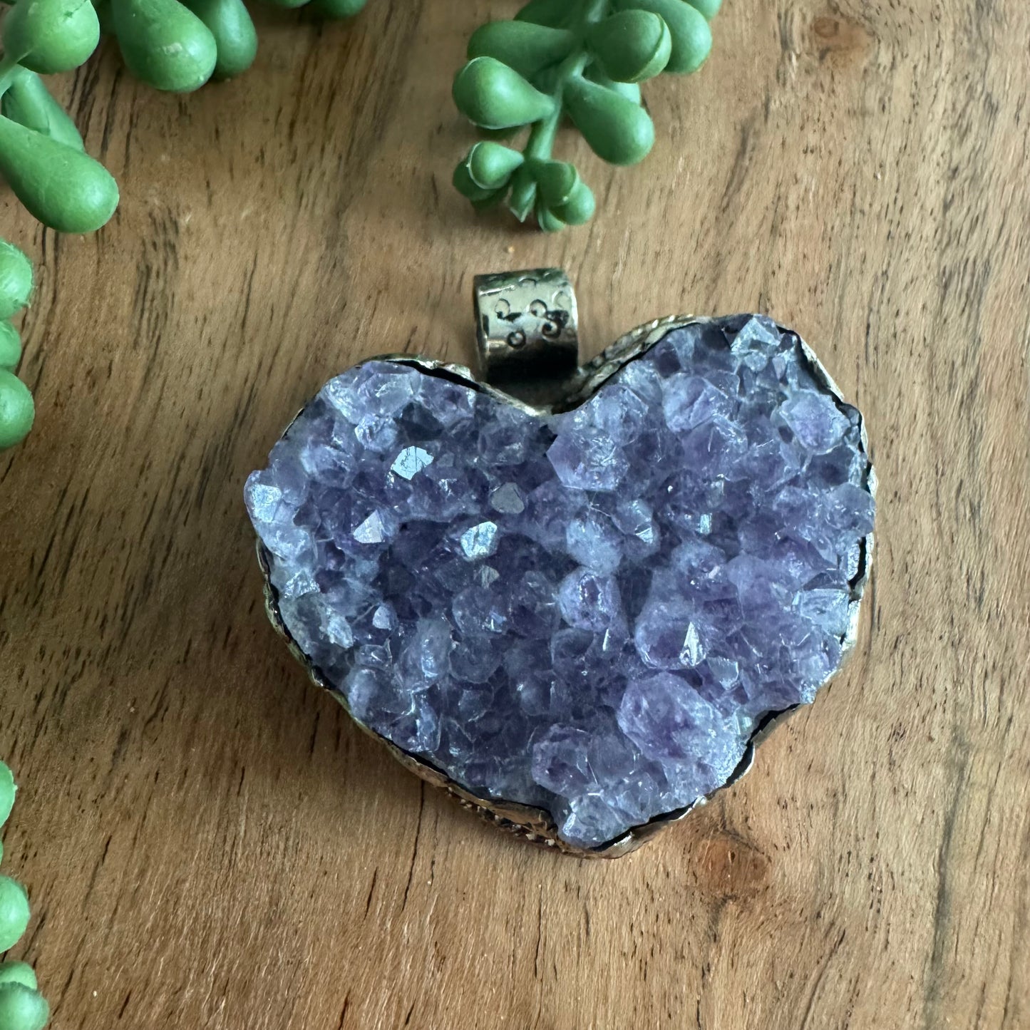 Amethyst Druzy Heart Pendant- Southwest Style